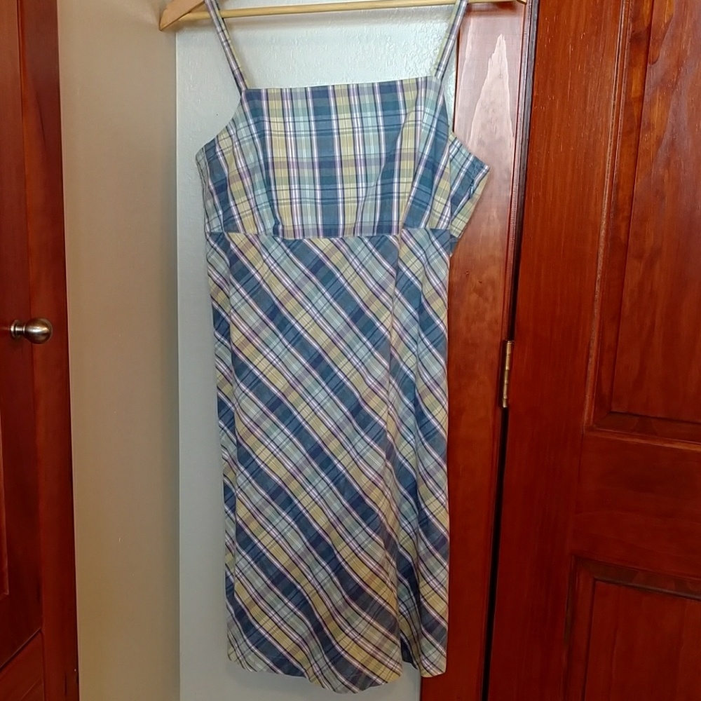 A-line easy to wear madras plaid dress